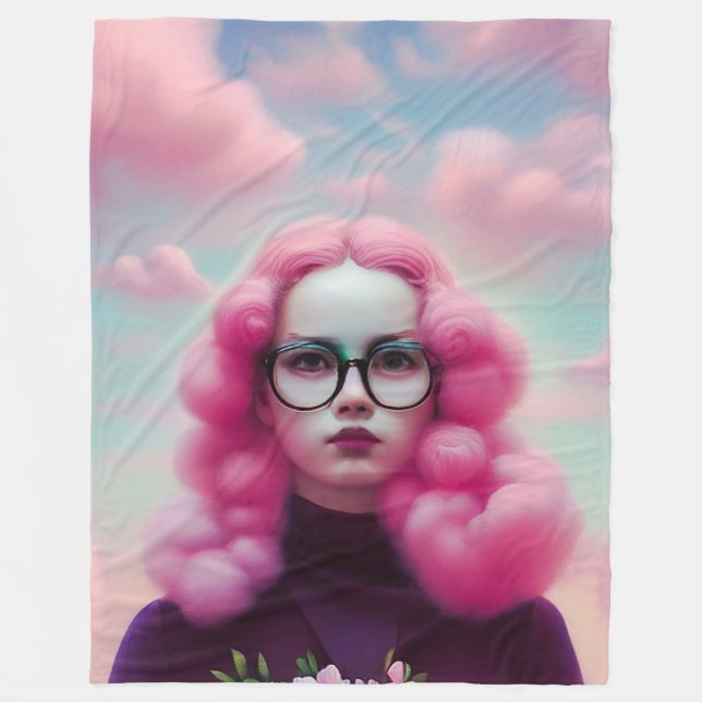 Allvarligt Rosa Hair Fleecefilt (Framsidan)