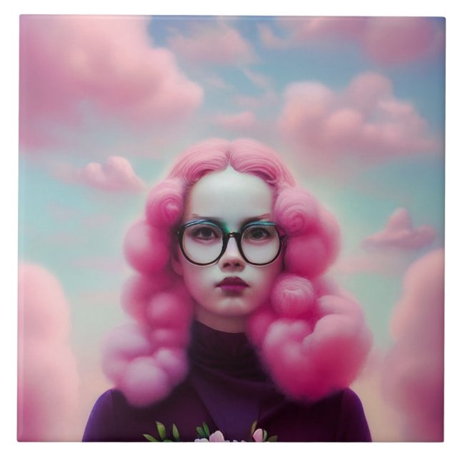 Allvarligt Rosa Hair Kakelplatta (Framsidan)
