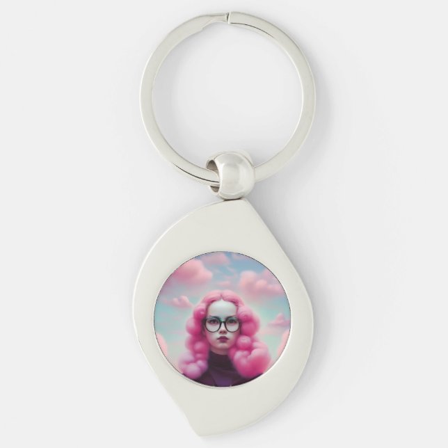 Allvarligt Rosa Hair Swirl Silverfärgad Nyckelring (Framsidan)