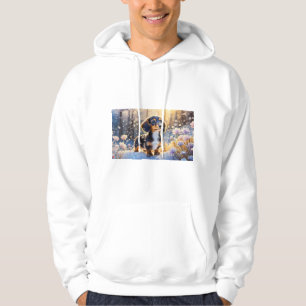 Allvarligt tittar puffa dachshund svart kort-hår hoodie