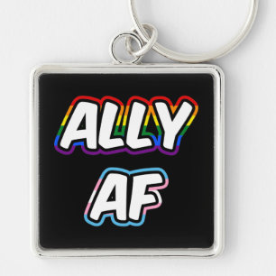 Ally AF II - HBTQ Flag Gay Trans Queer Stolthet Fyrkantig Silverfärgad Nyckelring