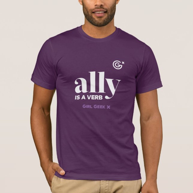 Ally är en verb - vit Logotyp om Manar Lila T Shirt (Framsida)