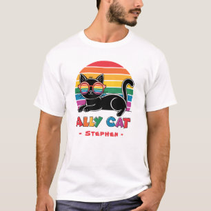 Ally Cat - Black Cat med Rainbow Sunglasses LGBTQ T Shirt
