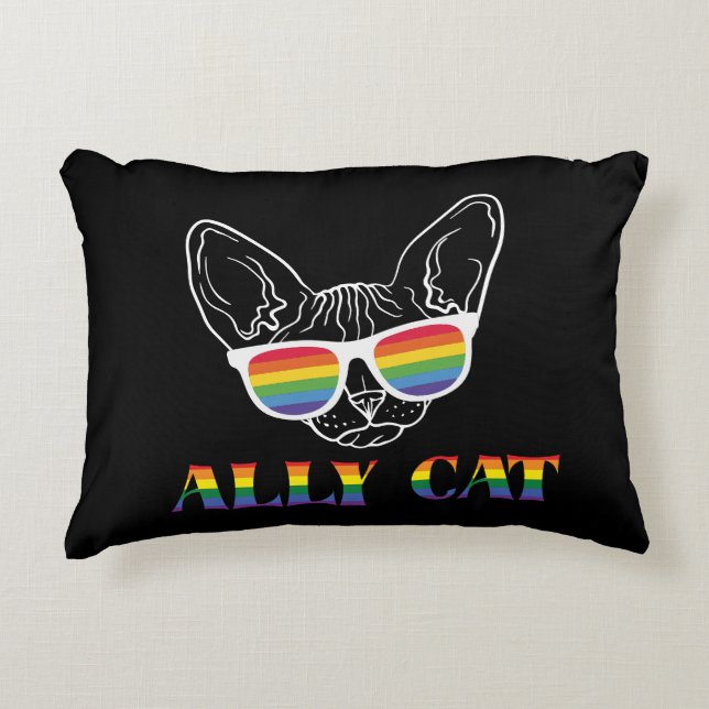 Ally Cat | Cute Cat | Regnbåge | PRIDE Prydnadskudde (Framsidan)