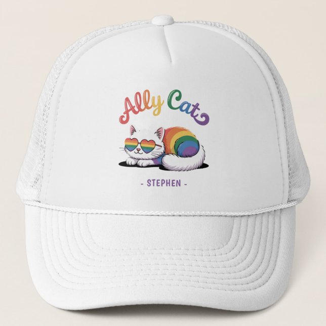 Ally Cat - Cute White Cat LGBTQ-Pride (2) Keps (Framsida)