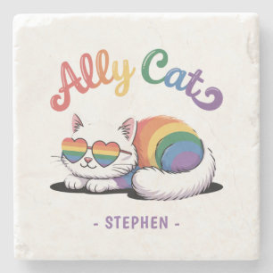 Ally Cat - Cute White Cat LGBTQ-Pride (2) Stenunderlägg