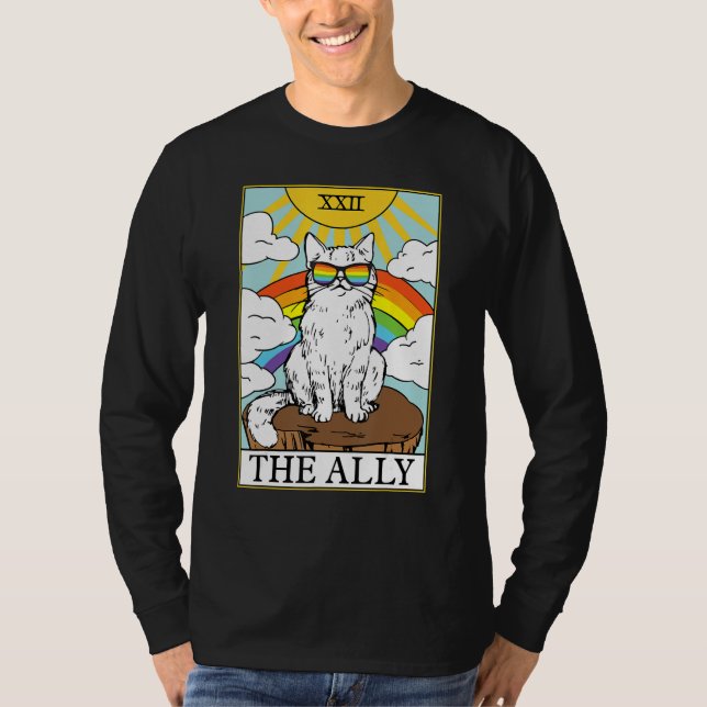 Ally Cat Gay Pride Pride Sunglasses Cat Tarot Card T Shirt (Framsida)