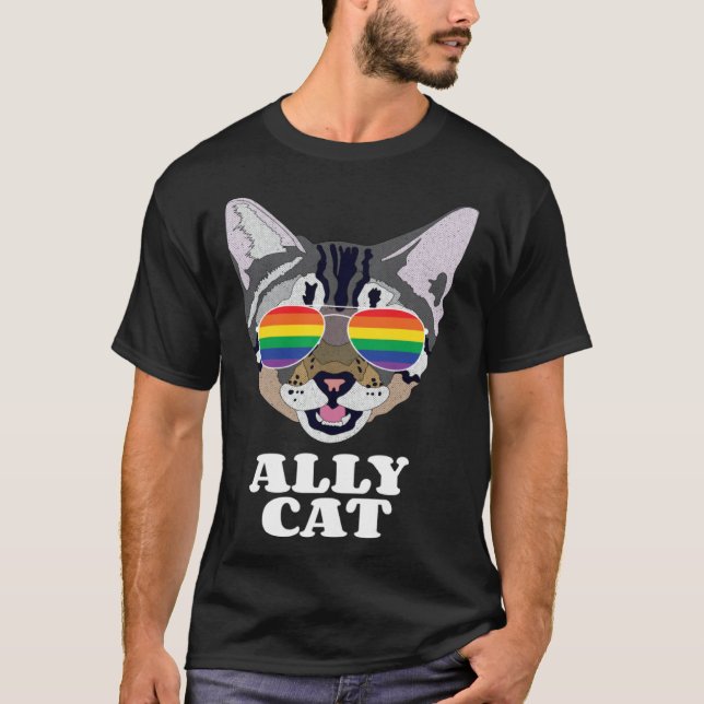 Ally Cat  Gay Pride T Shirt (Framsida)
