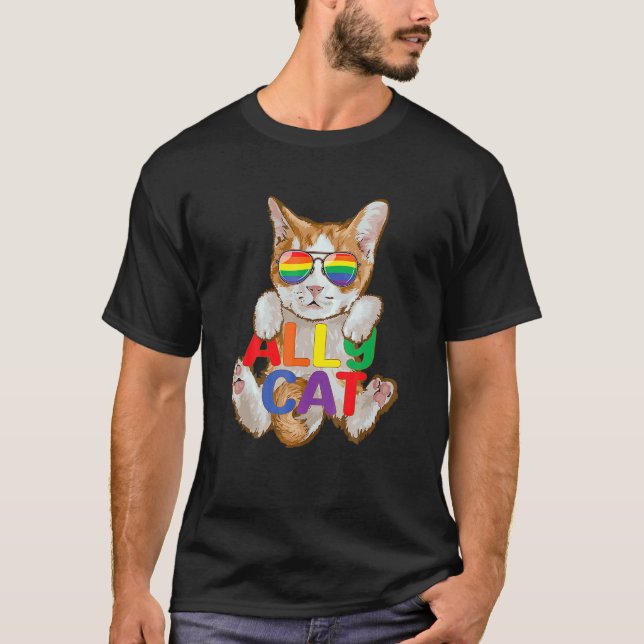 Ally Cat Lgb Gay Rainbow Pride Flagga Kitten Boys  T Shirt (Framsida)