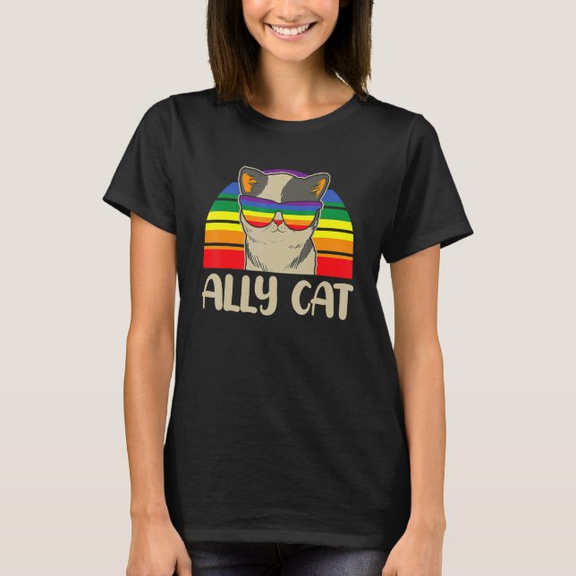 Ally Cat Lgbt Gay Rainbow Pride Flag Boys Mens Gir T Shirt (Framsida)