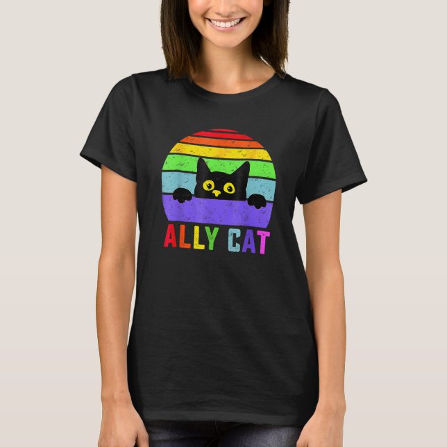 Ally Cat LGBT Gay Rainbow Pride Flag  Cat  1 T Shirt (Framsida)
