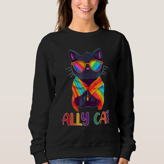 Ally Cat LGBT Gay Rainbow Pride Flag  Cat  2 T Shirt (Framsida)