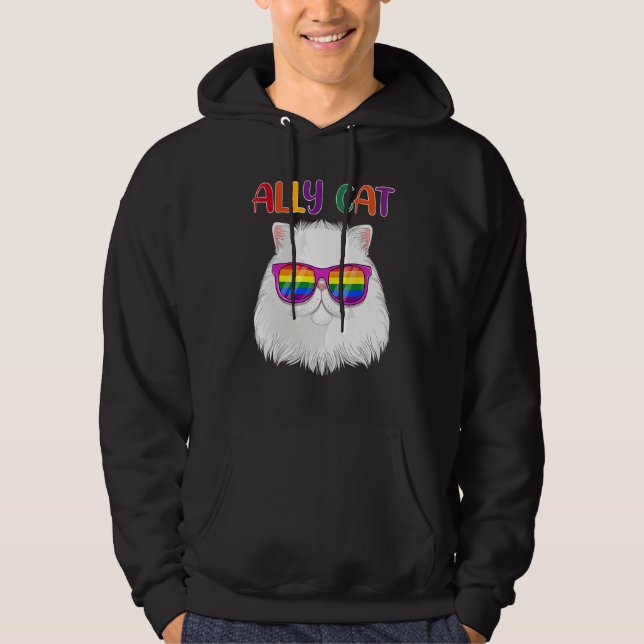 Ally Cat LGBT Gay Rainbow Pride Flag  Cat  3 Hoodie (Framsida)