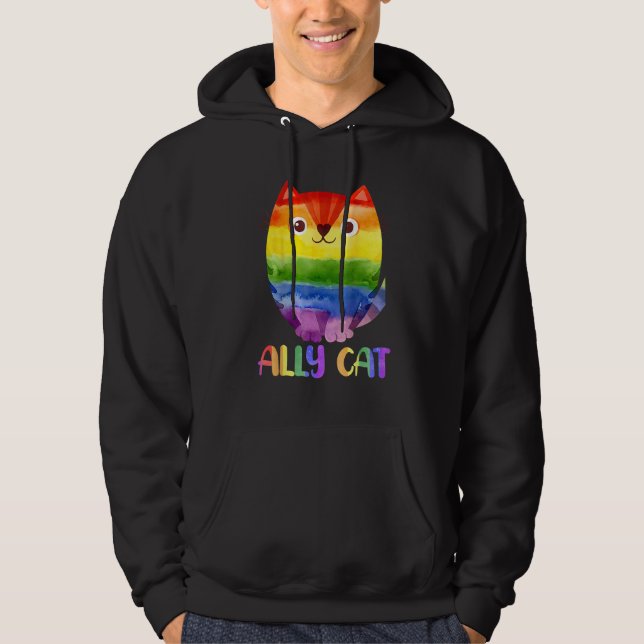 Ally Cat LGBT Gay Rainbow Pride Flag  Cat  4 Hoodie (Framsida)