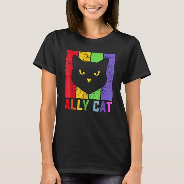Ally Cat LGBT Gay Rainbow Pride Flag  Cat T Shirt (Framsida)