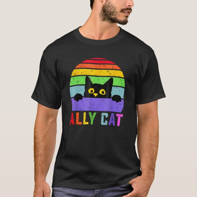 Ally Cat LGBT Gay Rainbow Pride Flag  Cat T Shirt (Framsida)