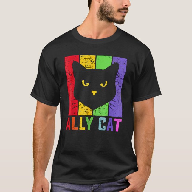 Ally Cat LGBT Gay Rainbow Pride Flag  Cat T Shirt (Framsida)