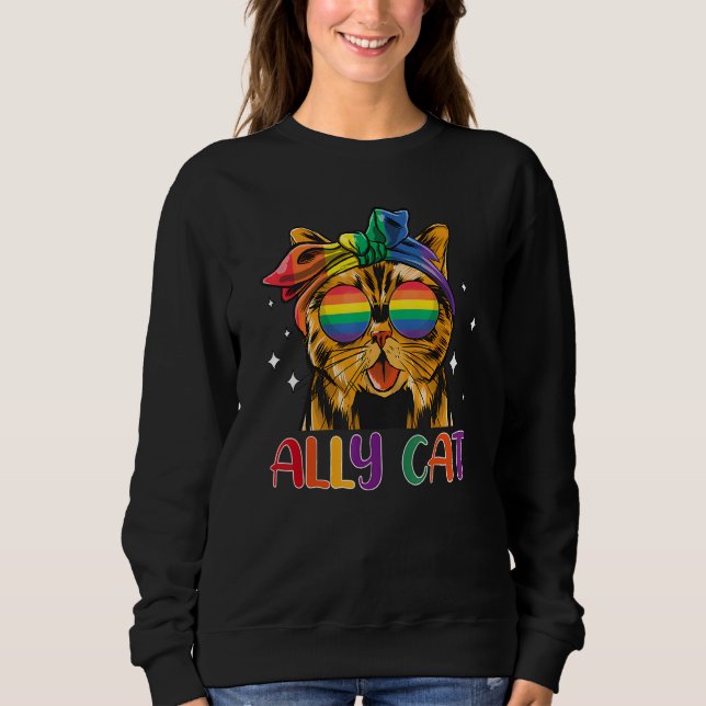Ally Cat LGBT Gay Rainbow Pride Flag Funny Cat Lov T Shirt (Framsida)