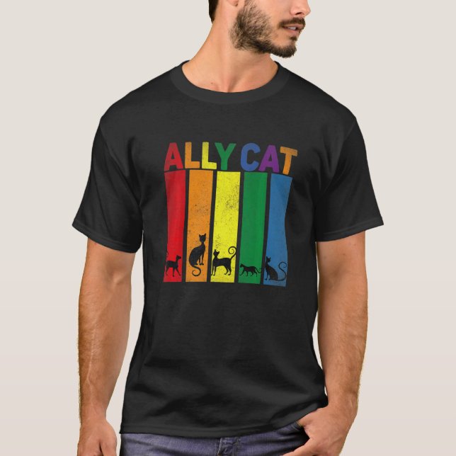 Ally Cat Lgbt Gay Rainbow Pride Flagga Ally Cat Lg T Shirt (Framsida)