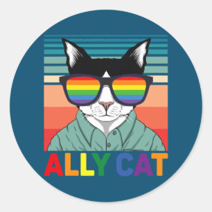 Ally Cat LGBT Gay Rainbow Pride Flagga Ally Cat Runt Klistermärke