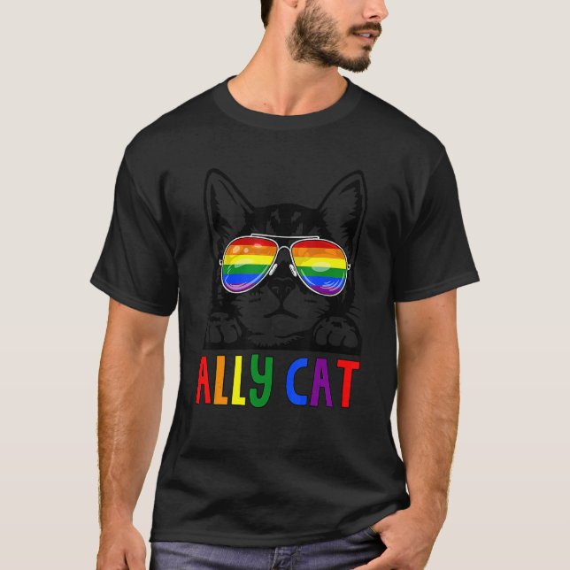 Ally Cat Lgbt Gay Rainbow Pride Flagga Boys Manar  T Shirt (Framsida)