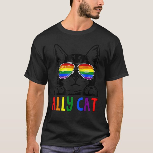 Ally Cat Lgbt Gay Rainbow Pride Flagga Boys Manar  T Shirt (Framsida)