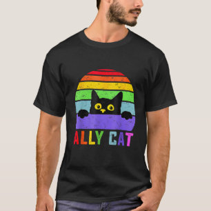 Ally Cat LGBT Gay Rainbow Pride Flagga Funny Cat L T Shirt