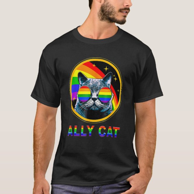 Ally Cat LGBT Pride Month Cat With Ally Pride Rain T Shirt (Framsida)