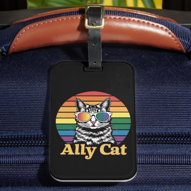 Ally Cat LGBT Rainbow Flagga LGBTQ Gift Bagagebricka (Framsida Insitu 2)