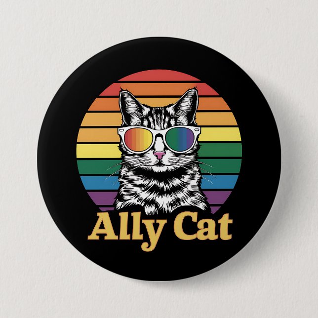 Ally Cat LGBT Rainbow Flagga LGBTQ Gift Knapp (Framsida)