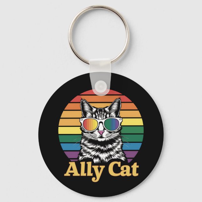 Ally Cat LGBT Rainbow Flagga LGBTQ Gift Nyckelring (Framsida)