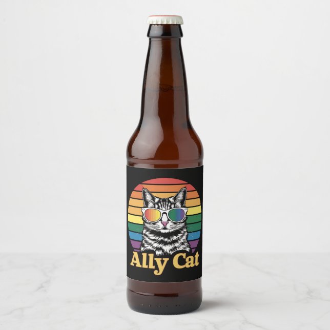 Ally Cat LGBT Rainbow Flagga LGBTQ Gift Ölflaska Etikett (Framsida)