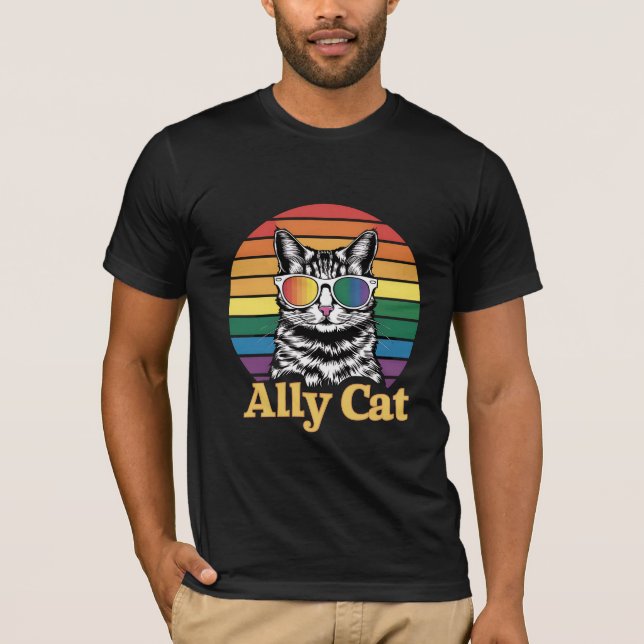 Ally Cat LGBT Rainbow Flagga LGBTQ Gift T Shirt (Framsida)