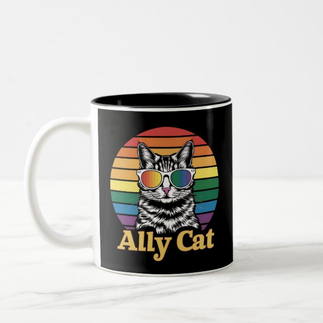 Ally Cat LGBT Rainbow Flagga LGBTQ Gift Två-Tonad Mugg (Vänster)