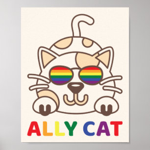 Ally Cat LGBTQ Gay Lesbisk Rainbow Pride Flagga Poster