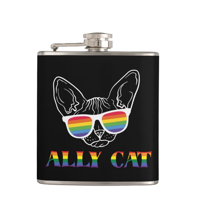 Ally Cat - Pride Cat med regnbågssolglasögon Fickplunta (Framsidan)