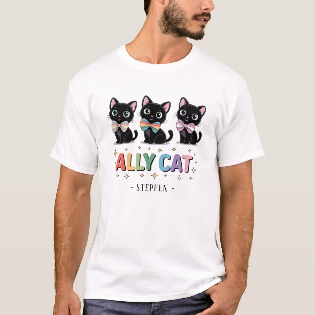 Ally Cat - Pridet Black Cat LGBTQ T Shirt (Framsida)