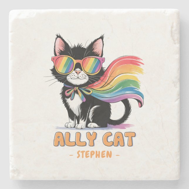 Ally Cat - Pridet Rainbow Cat LGBTQ Stenunderlägg (Framsidan)