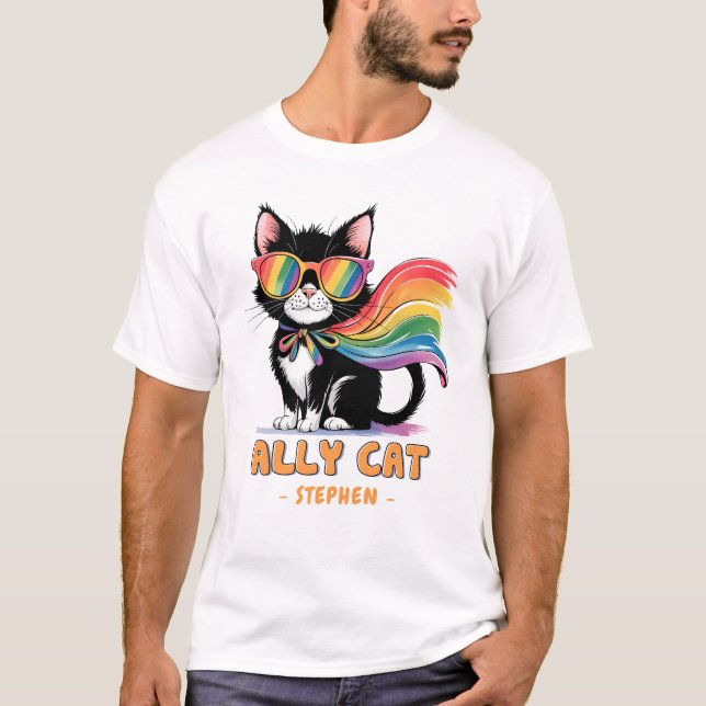 Ally Cat - Pridet Rainbow Cat LGBTQ T Shirt (Framsida)