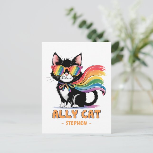 Ally Cat - Pridet Rainbow Cat LGBTQ Vykort (Stående Fram)