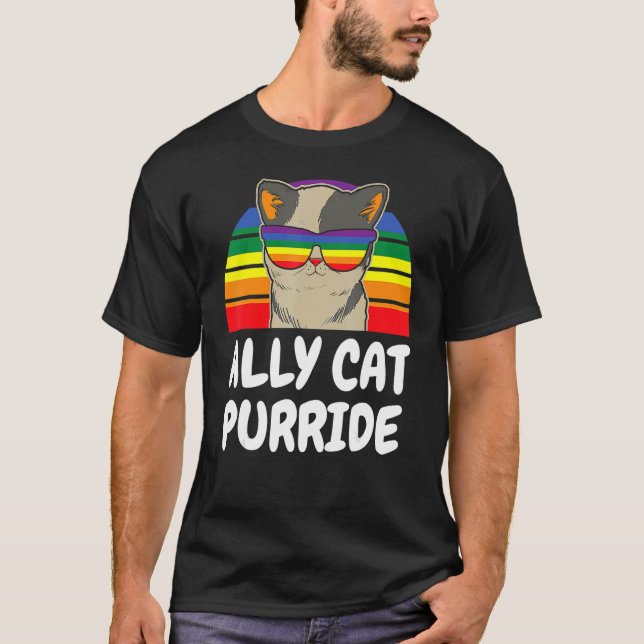 Ally Cat Purride Cat Gay pride Ally Cat T Shirt (Framsida)