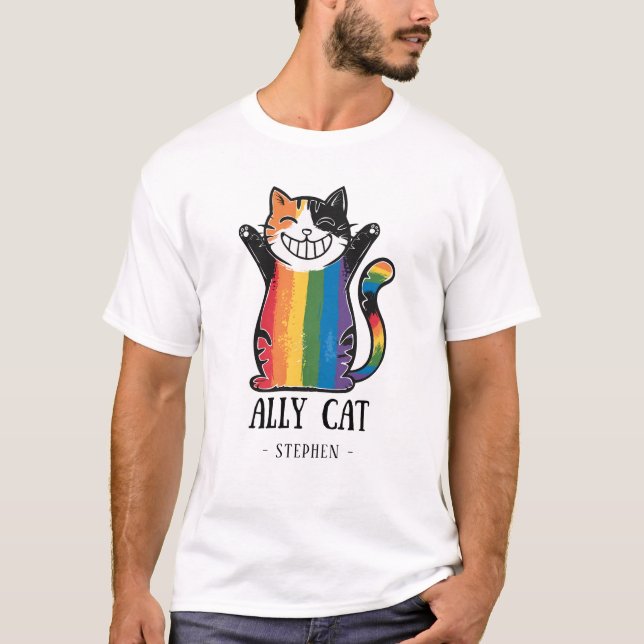 Ally Cat - Rainbow Cat LGBTQ-Pride (2) T Shirt (Framsida)