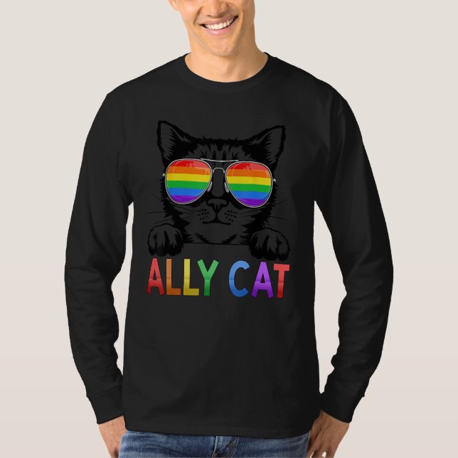 Ally Cat Rainbow Gay Pride Cute LGBT Animal Pet T Shirt (Framsida)