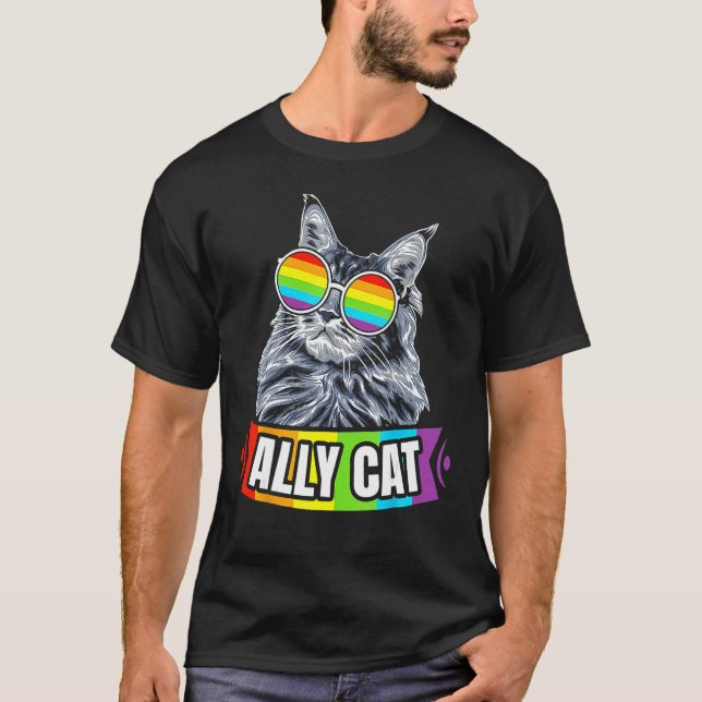 Ally Cat Rainbow LGBT LGBTQ Lesbian Gay Trans Prid T Shirt (Framsida)