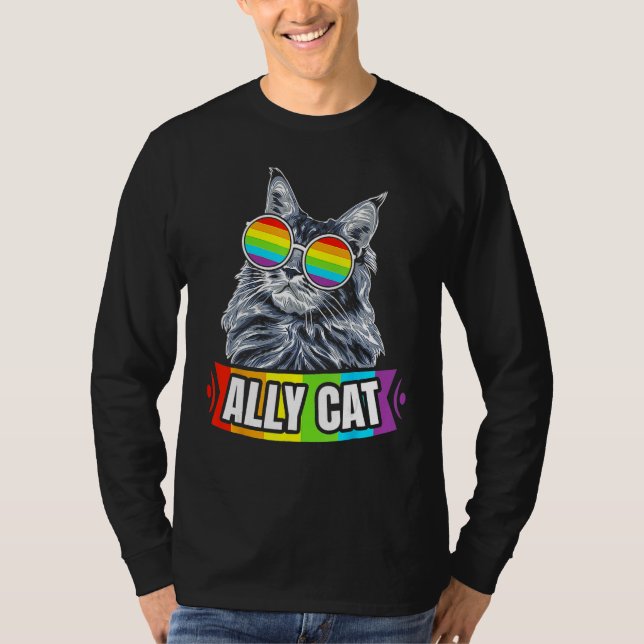 Ally Cat Rainbow LGBT LGBTQ Lesbian Gay Trans Prid T Shirt (Framsida)