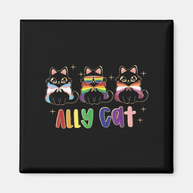 Ally Cat Rainbow Lgbt Pride Flagga Gay pride 2 mån Magnet (Framsidan)