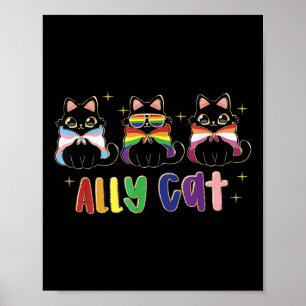 Ally Cat Rainbow Lgbt Pride Flagga Gay pride 2 mån Poster