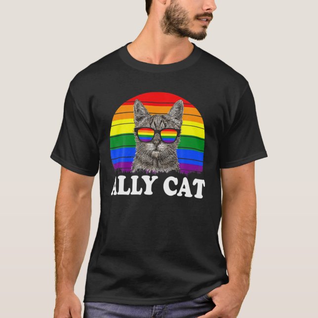 Ally Cat Rainbow Sunglasses Gay pride Kattunge All T Shirt (Framsida)