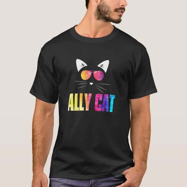 Ally Cat Rainbow Sunglasses Gay pride Kattunge All T Shirt (Framsida)