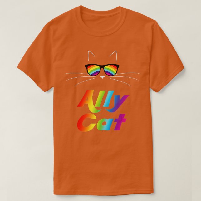 Ally Cat Rainbow Sunglasses Gay Pride Kitty Allies T Shirt (Design framsida)